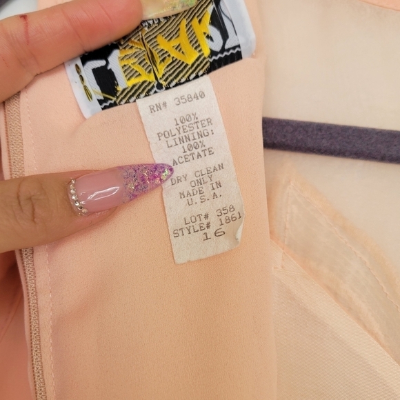 Vntg 1960s Le Art Embellished Neckline Sleeveless Midi Chiffon Shift Dress Sz 16 - Picture 4 of 17